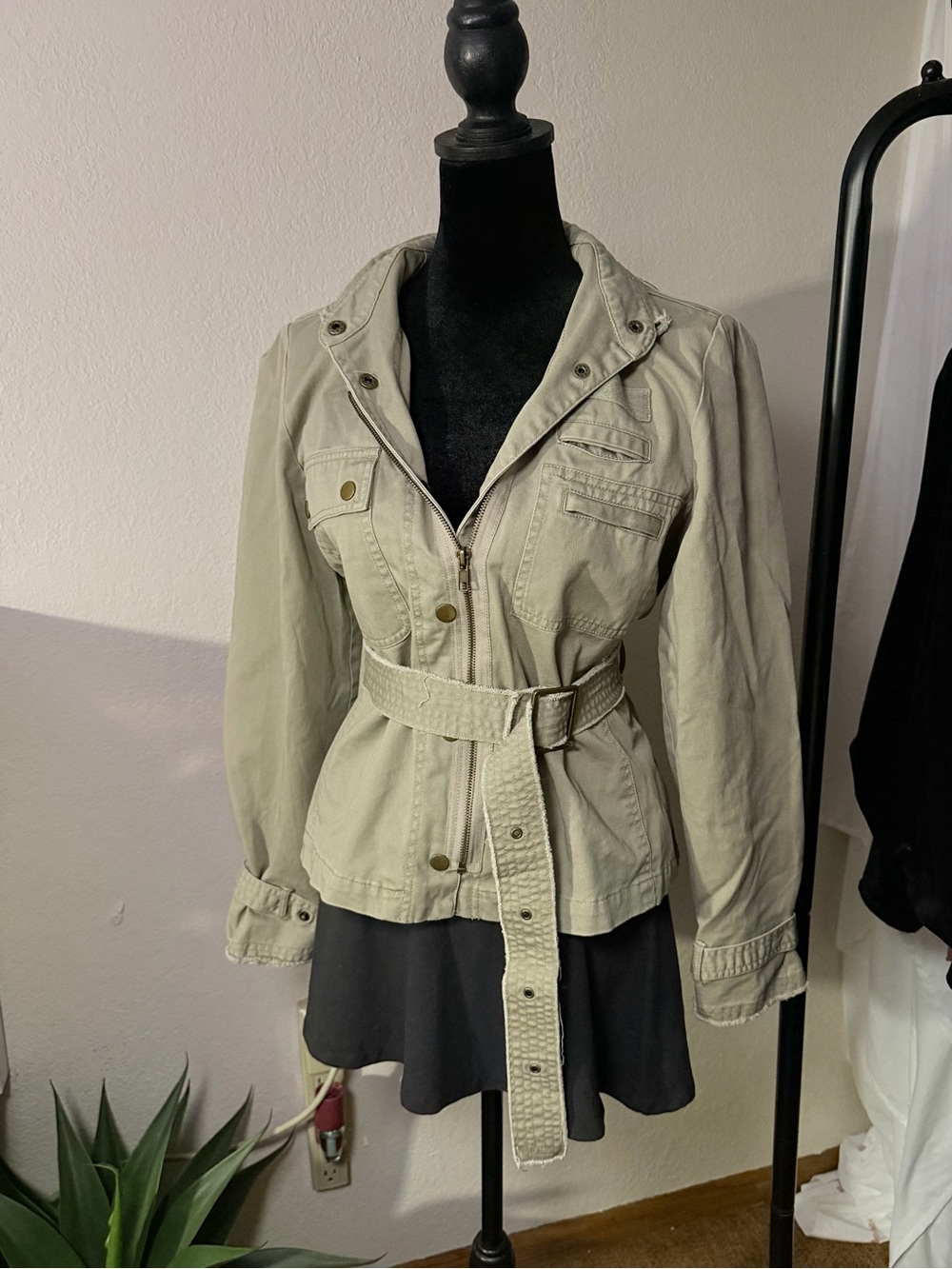 Light Olive Green Utility Belted Jacket